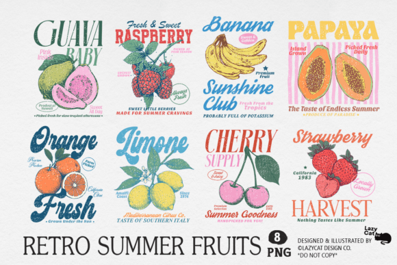 Download Retro Summer Fruits PNG Bundle - Summer Collection