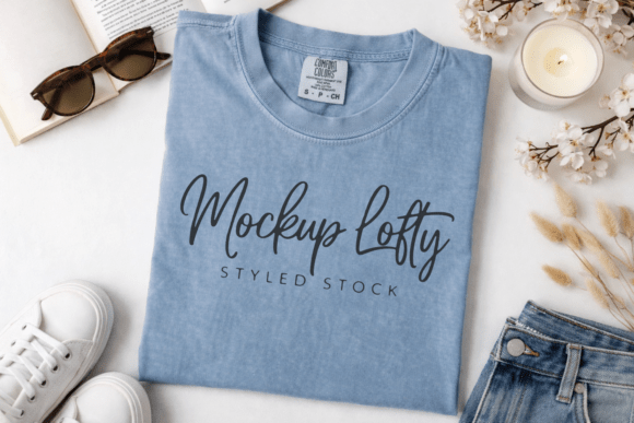 Download C1717 Blue Jean Flat Lay T-shirt Mockup - Flat lay Collection
